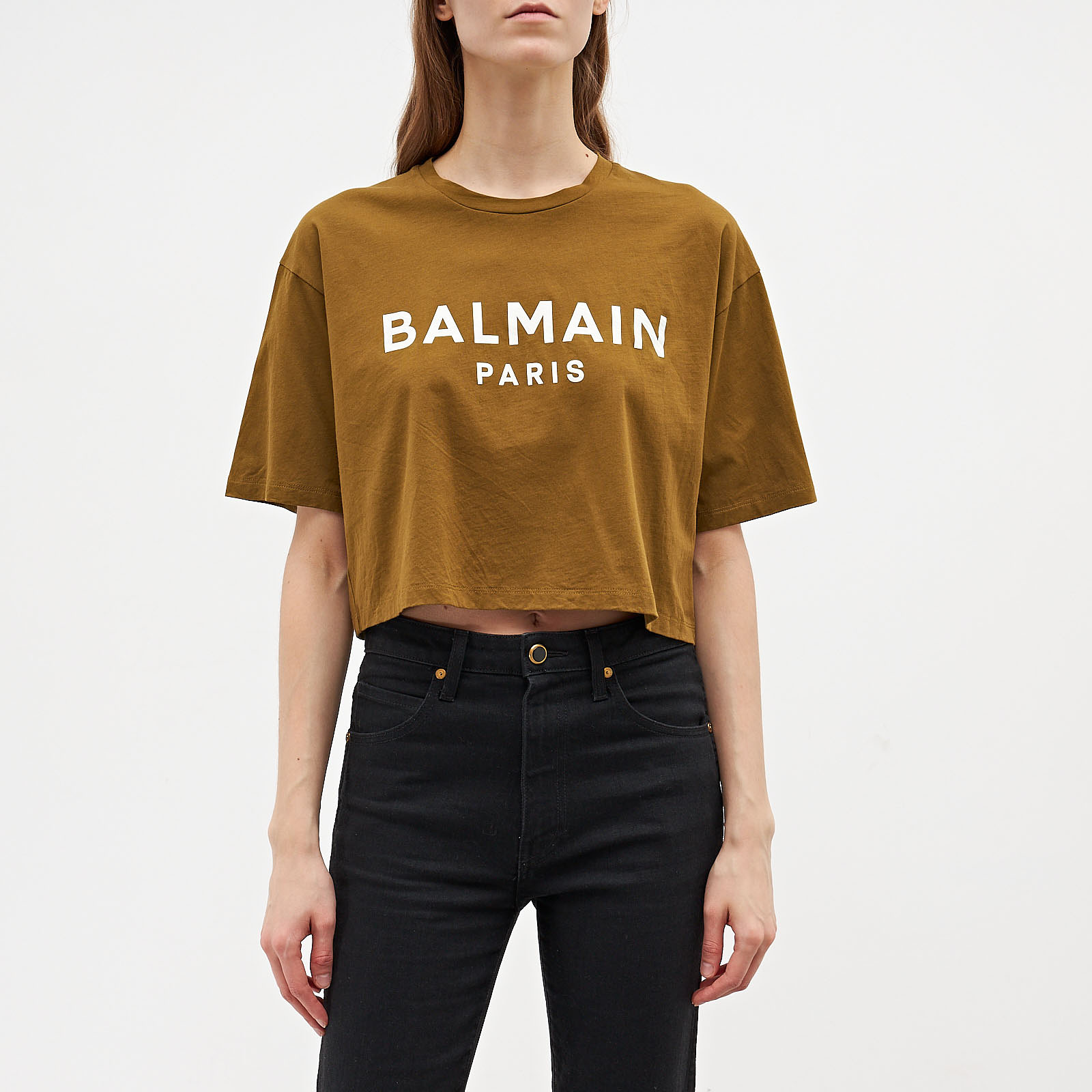 Футболка коричневого цвета Balmain - фото из каталога магазина брендовой одежды Second Friend Store Футболка Balmain - купить оригинал в секонд-хенде SFS - 1