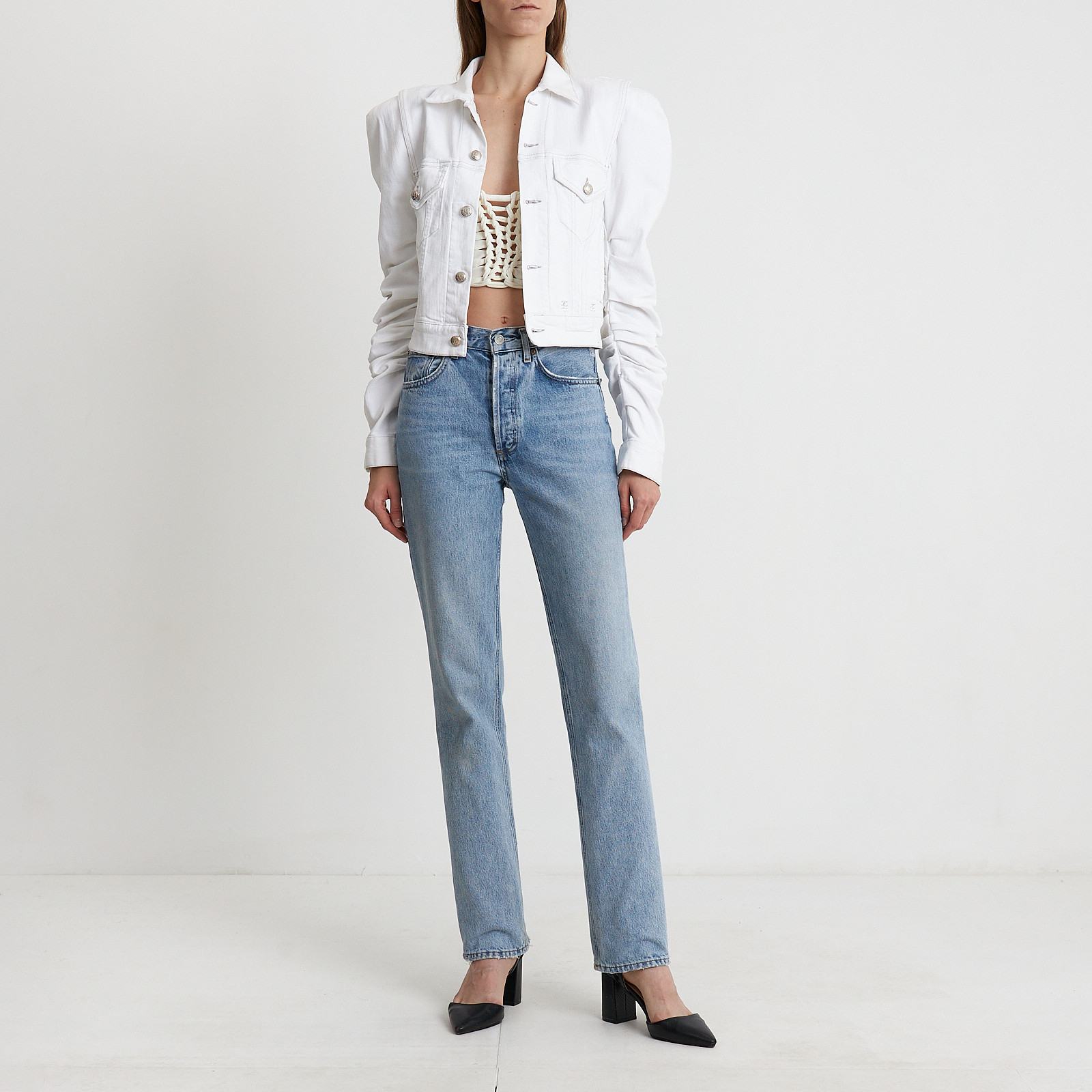 Джинсовая куртка белого цвета R13 - фото из каталога магазина брендовой одежды Second Friend Store Джинсовая куртка R13 - купить оригинал в секонд-хенде SFS - 2