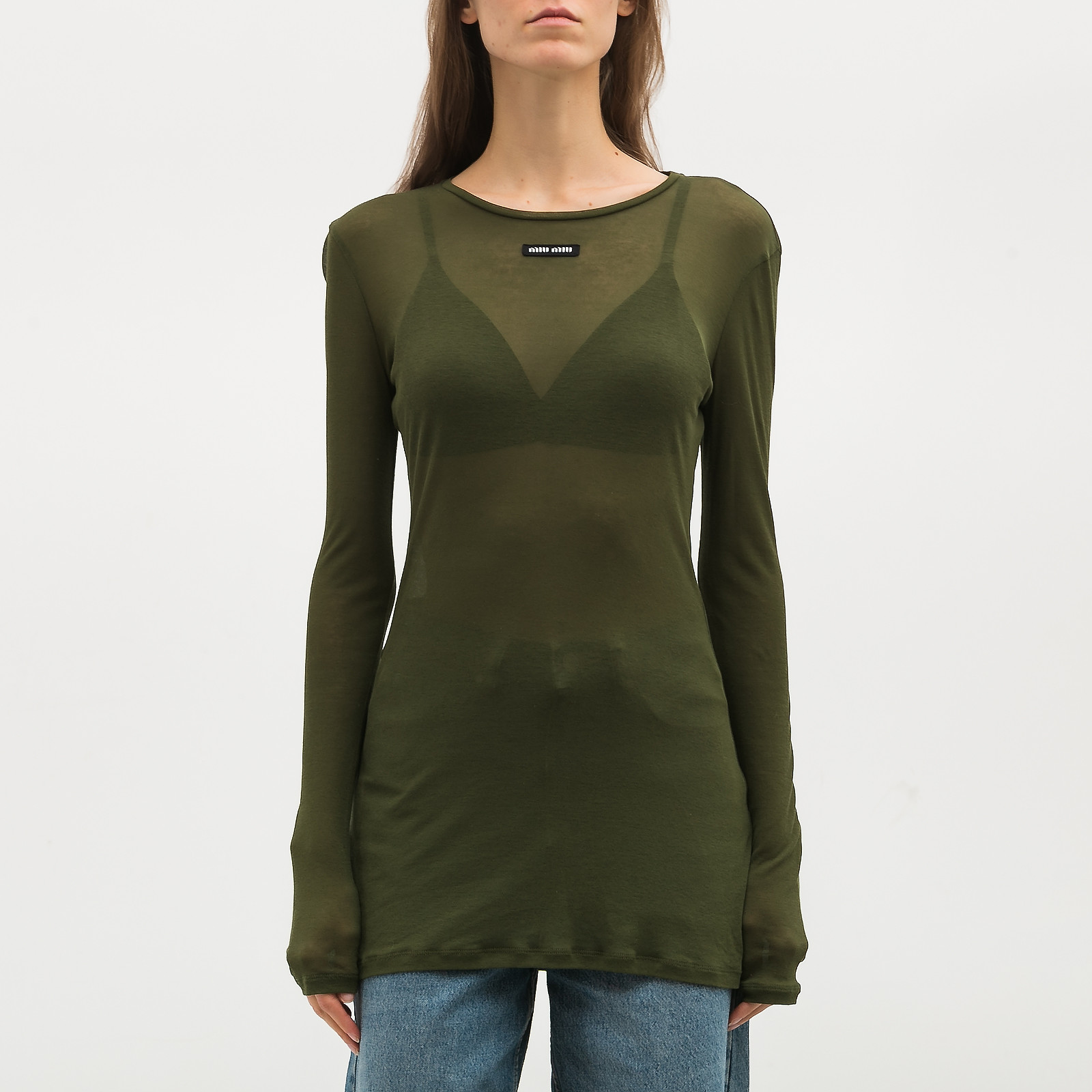 Лонгслив  зеленого цвета Miu Miu - фото из каталога магазина брендовой одежды Second Friend Store Лонгслив Miu Miu - купить оригинал в секонд-хенде SFS - 1