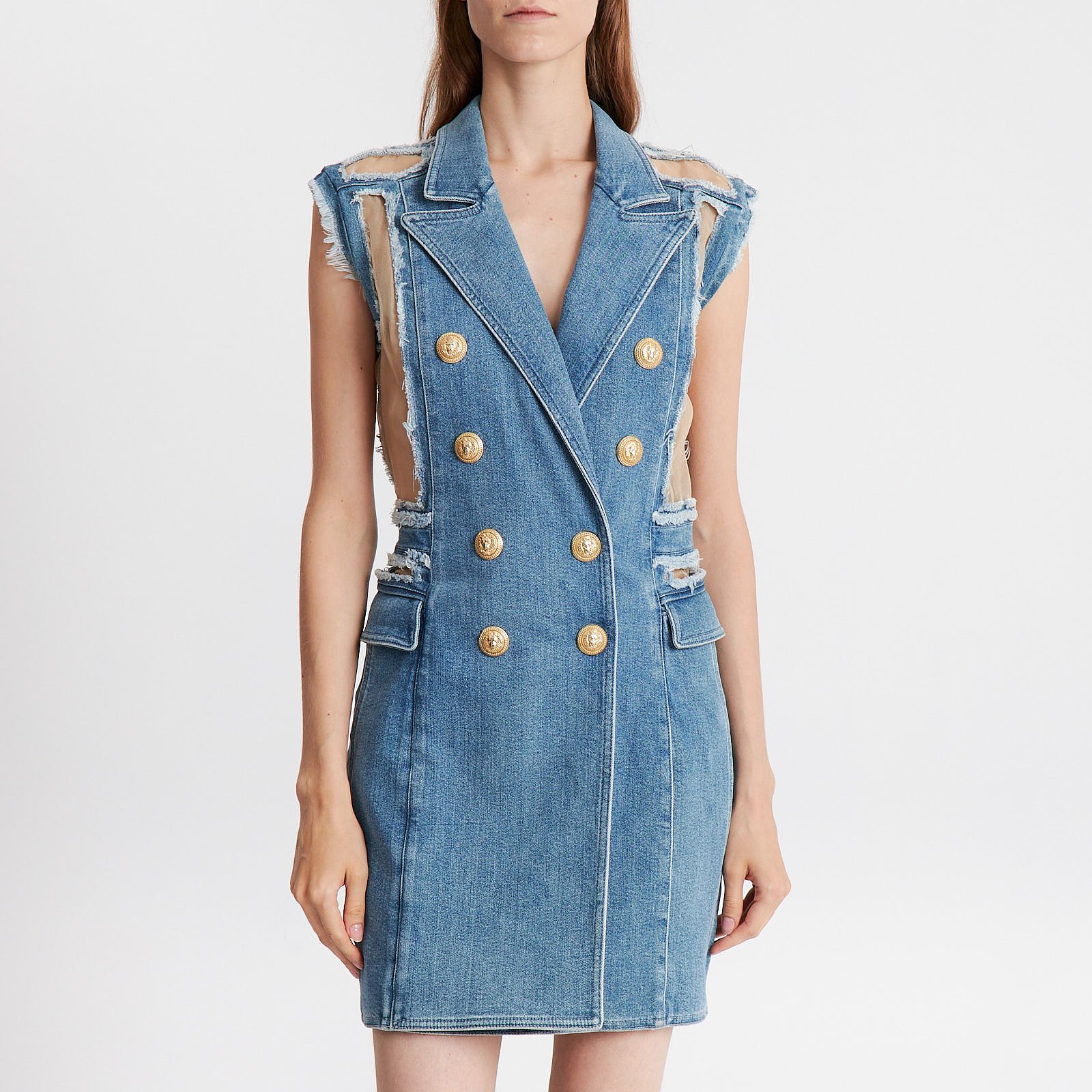 Платье голубого цвета Balmain - фото из каталога магазина брендовой одежды Second Friend Store Платье Balmain - купить оригинал в секонд-хенде SFS - 1