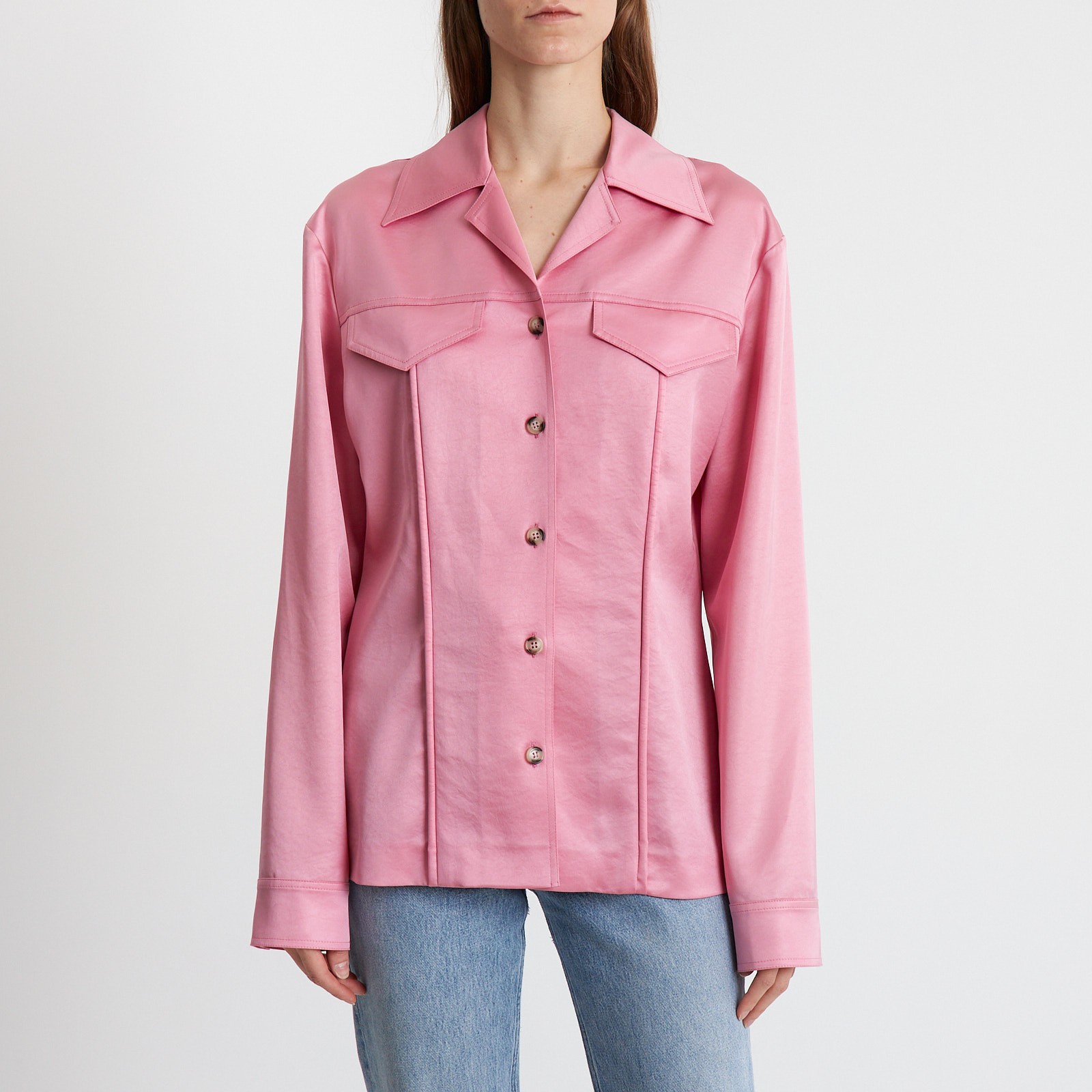 Рубашка розового цвета Nanushka - фото из каталога магазина брендовой одежды Second Friend Store Рубашка Nanushka - купить оригинал в секонд-хенде SFS - 1