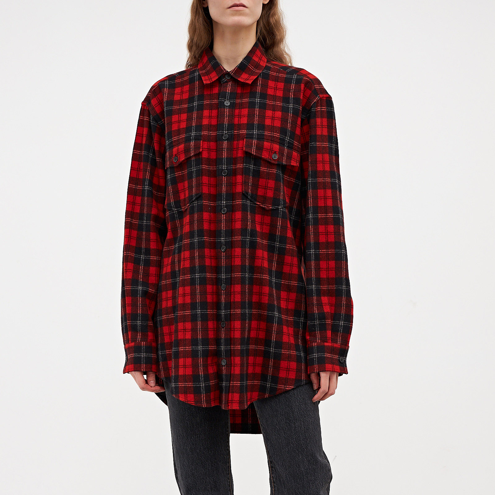 Рубашка красного цвета Saint Laurent - фото из каталога магазина брендовой одежды Second Friend Store Рубашка Saint Laurent - купить оригинал в секонд-хенде SFS - 1