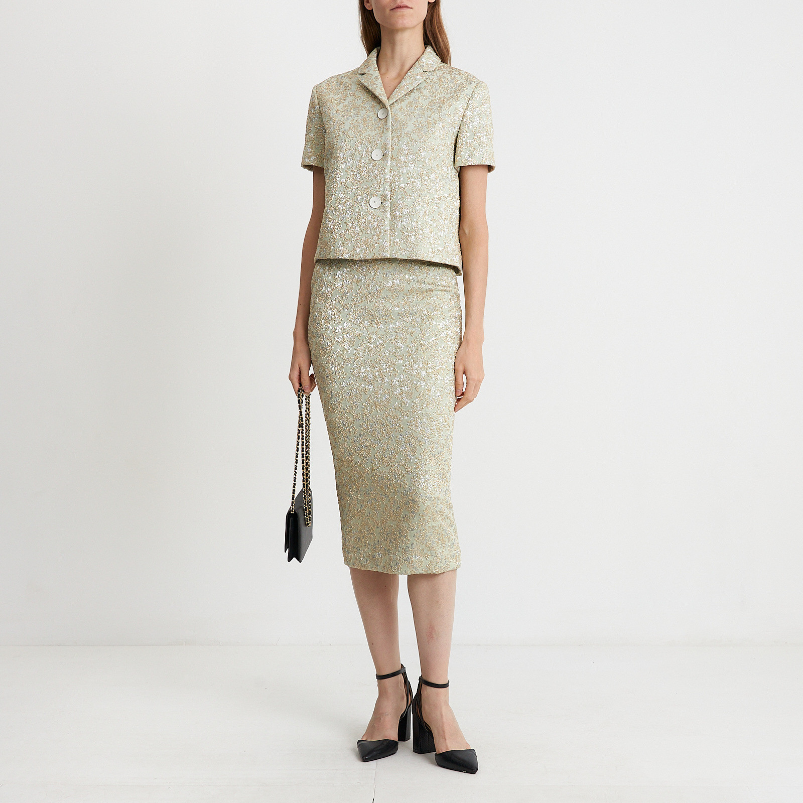 Костюм серебряного цвета Rochas - фото из каталога магазина брендовой одежды Second Friend Store Костюм Rochas - купить оригинал в секонд-хенде SFS - 2