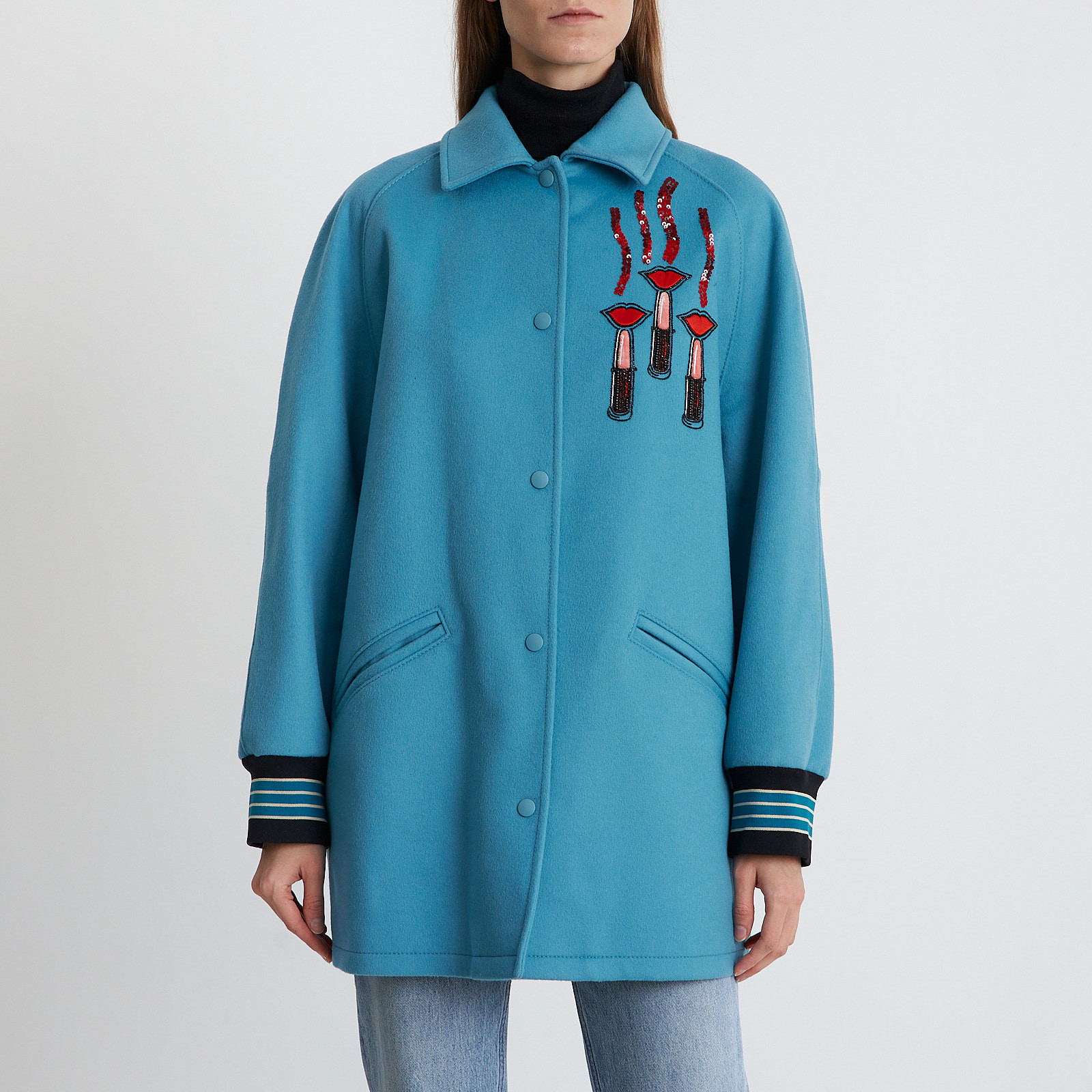 Пальто голубого цвета Valentino - фото из каталога магазина брендовой одежды Second Friend Store Пальто Valentino - купить оригинал в секонд-хенде SFS - 1