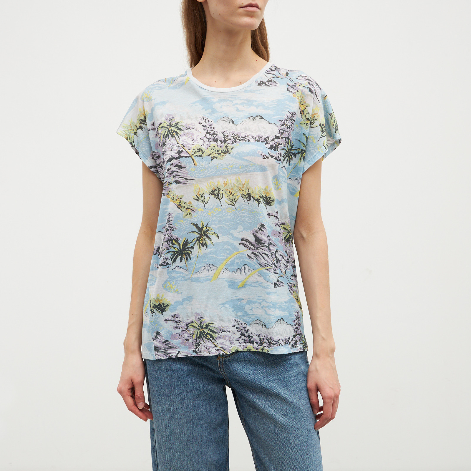 Футболка голубого цвета Saint Laurent - фото из каталога магазина брендовой одежды Second Friend Store Футболка Saint Laurent - купить оригинал в секонд-хенде SFS - 1