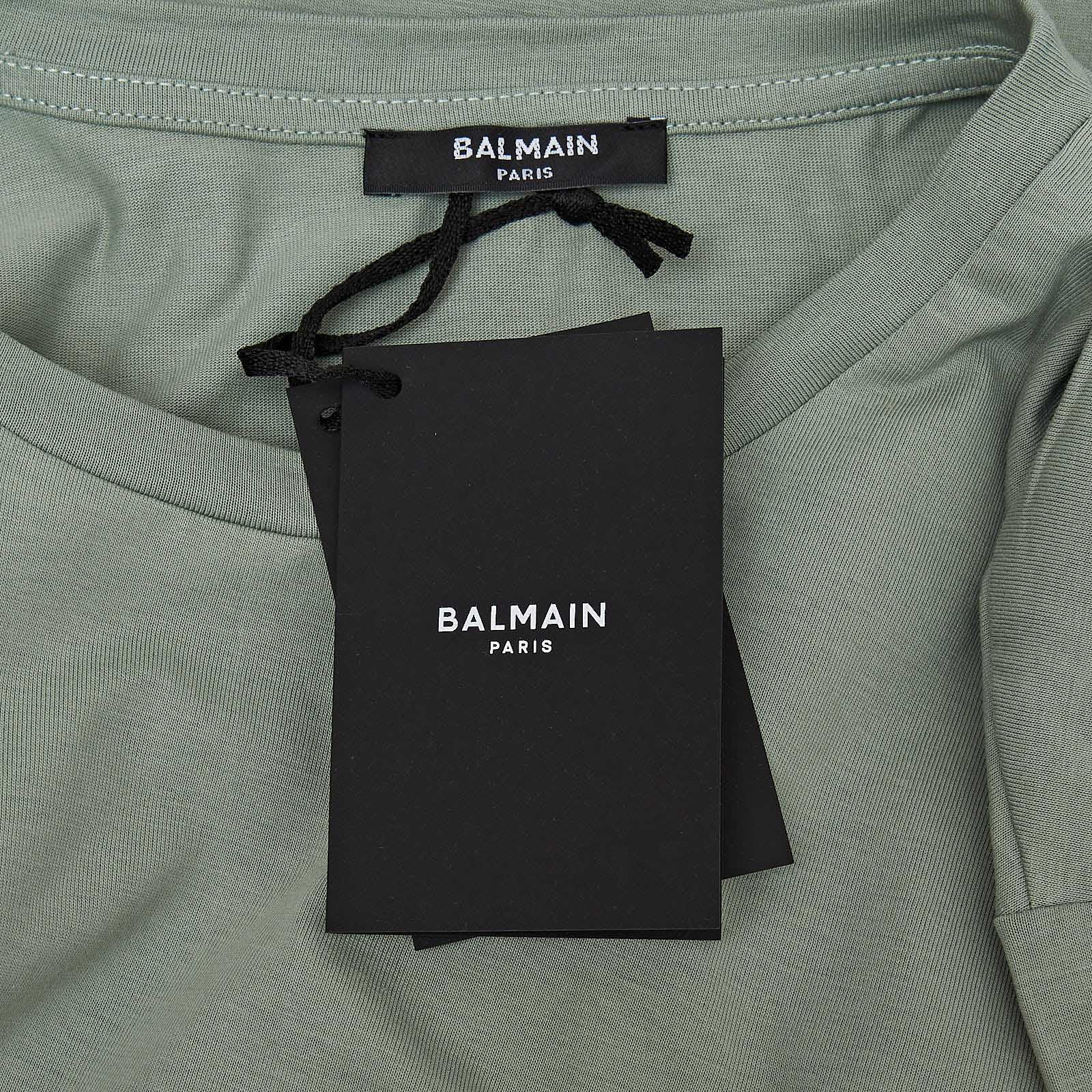 Футболка зеленого цвета Balmain - фото из каталога магазина брендовой одежды Second Friend Store Футболка Balmain - купить оригинал в секонд-хенде SFS - 5