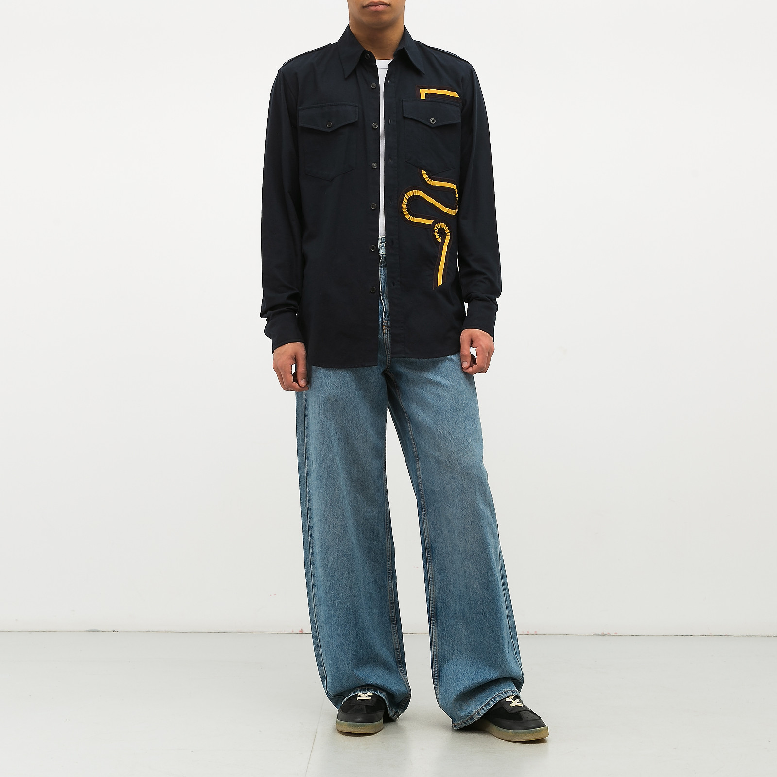 Рубашка синего цвета Dries Van Noten - фото из каталога магазина брендовой одежды Second Friend Store Рубашка Dries Van Noten - купить оригинал в секонд-хенде SFS - 3