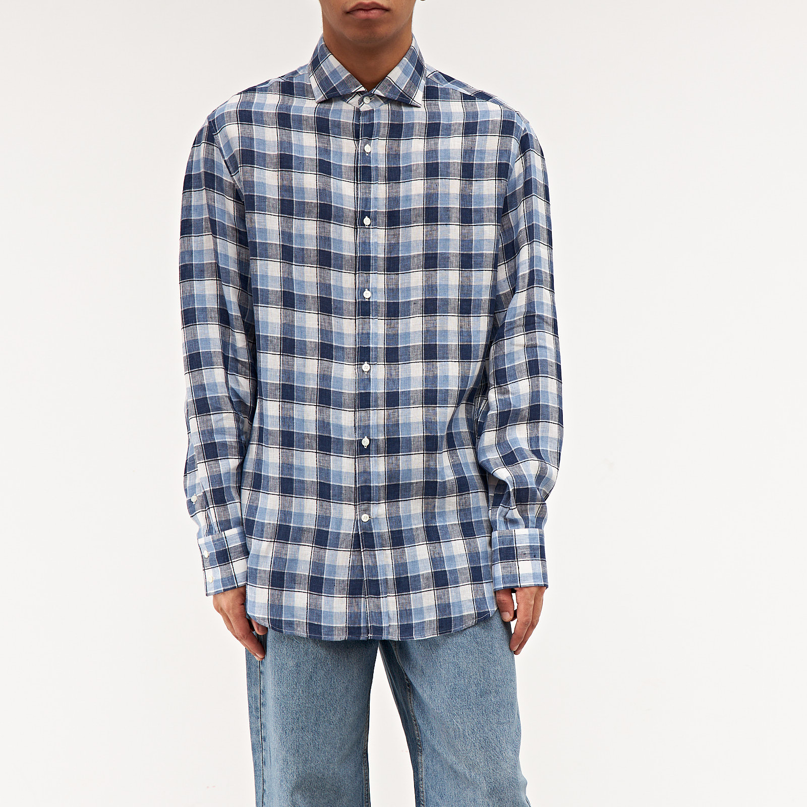 Рубашка синего цвета Brunello Cucinelli - фото из каталога магазина брендовой одежды Second Friend Store Рубашка Brunello Cucinelli - купить оригинал в секонд-хенде SFS - 1