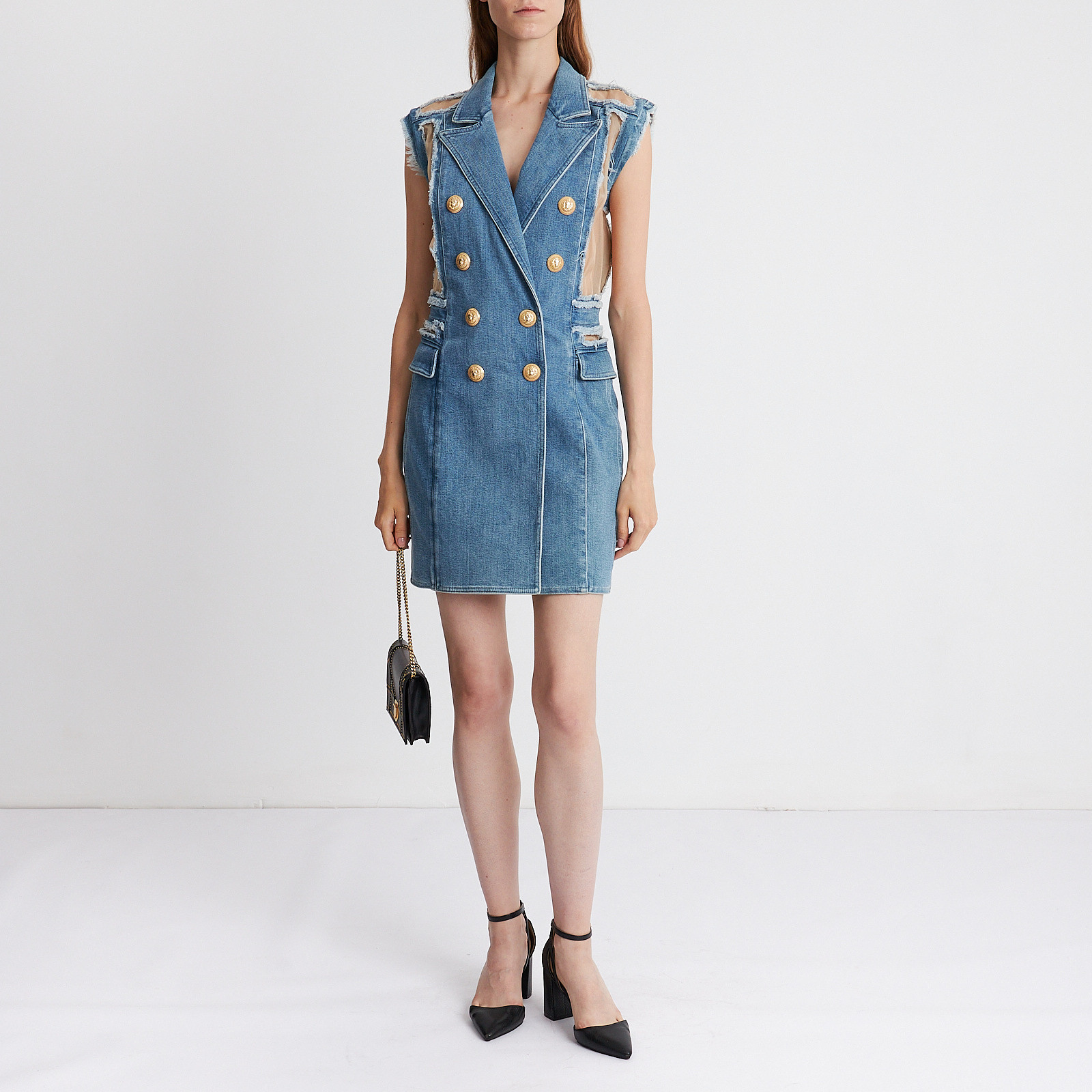 Платье голубого цвета Balmain - фото из каталога магазина брендовой одежды Second Friend Store Платье Balmain - купить оригинал в секонд-хенде SFS - 2