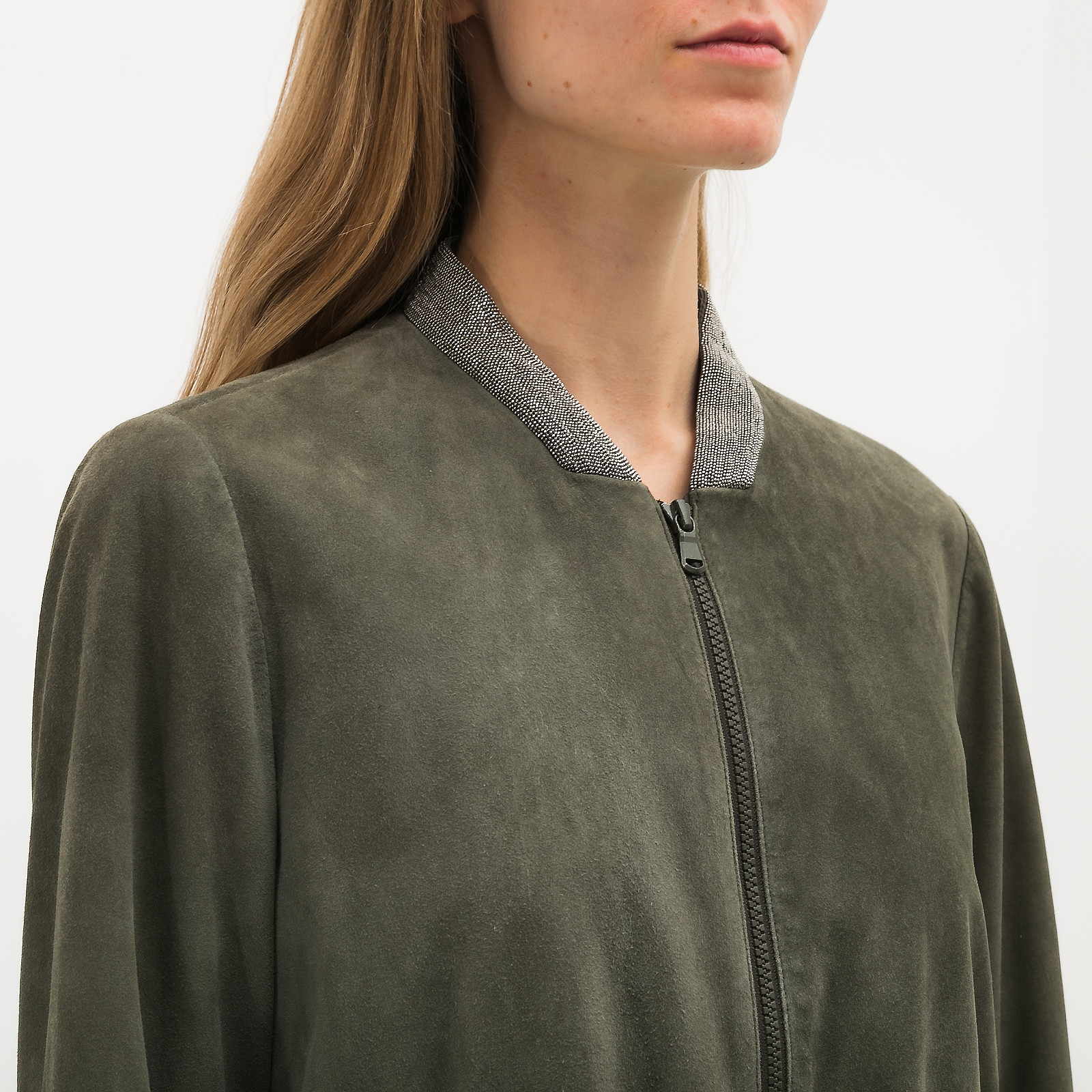 Куртка кожаная зеленого цвета Brunello Cucinelli - фото из каталога магазина брендовой одежды Second Friend Store Куртка кожаная Brunello Cucinelli - купить оригинал в секонд-хенде SFS - 4