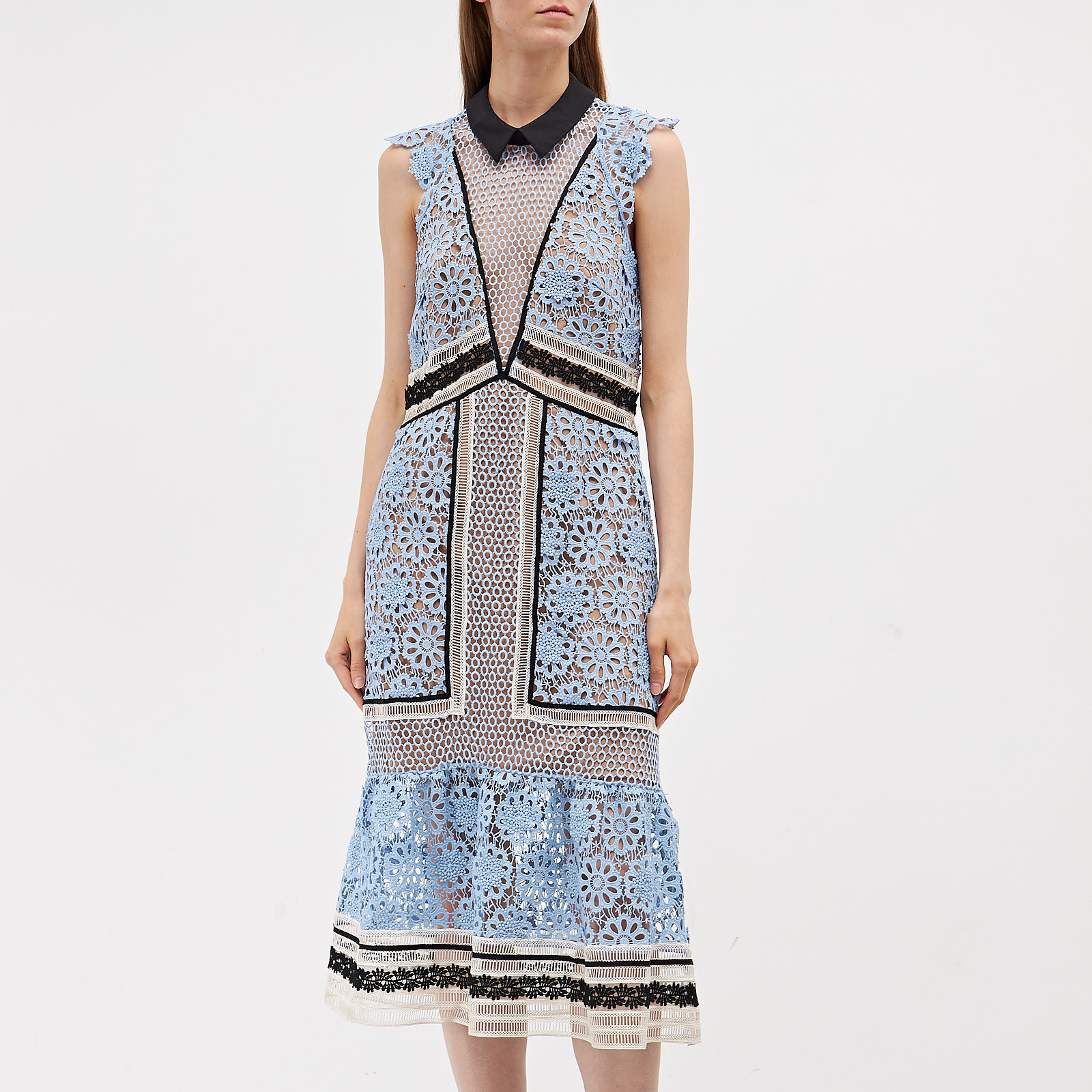 Платье голубого цвета Self-Portrait - фото из каталога магазина брендовой одежды Second Friend Store Платье Self-Portrait - купить оригинал в секонд-хенде SFS - 1