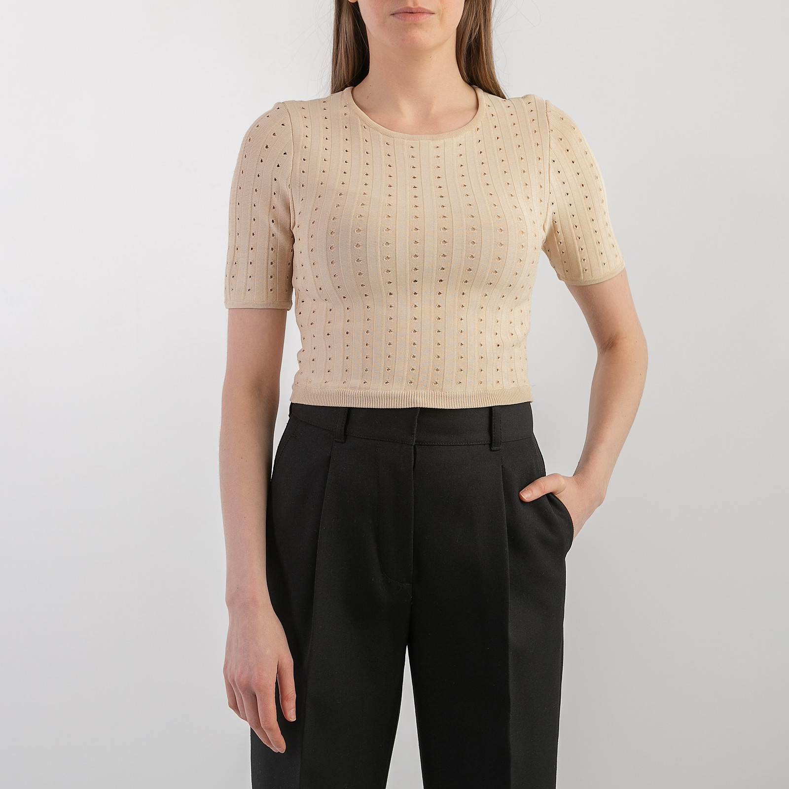 Топ бежевого цвета Alice+Olivia - фото из каталога магазина брендовой одежды Second Friend Store Топ Alice+Olivia - купить оригинал в секонд-хенде SFS - 1