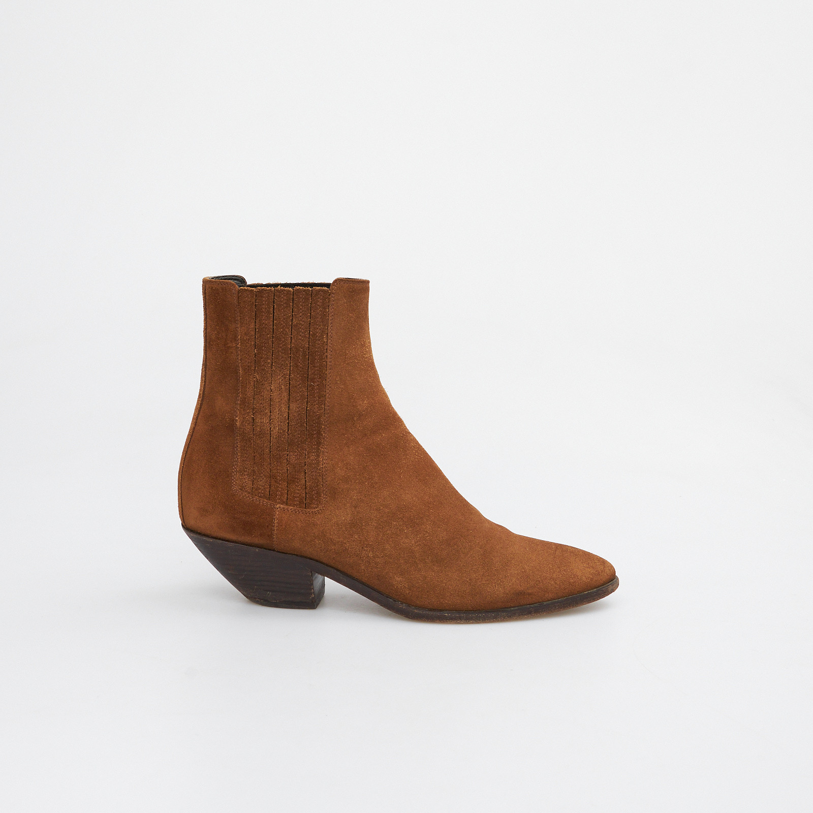 Ботильоны коричневого цвета Saint Laurent - фото из каталога магазина брендовой одежды Second Friend Store Ботильоны Saint Laurent - купить оригинал в секонд-хенде SFS - 1