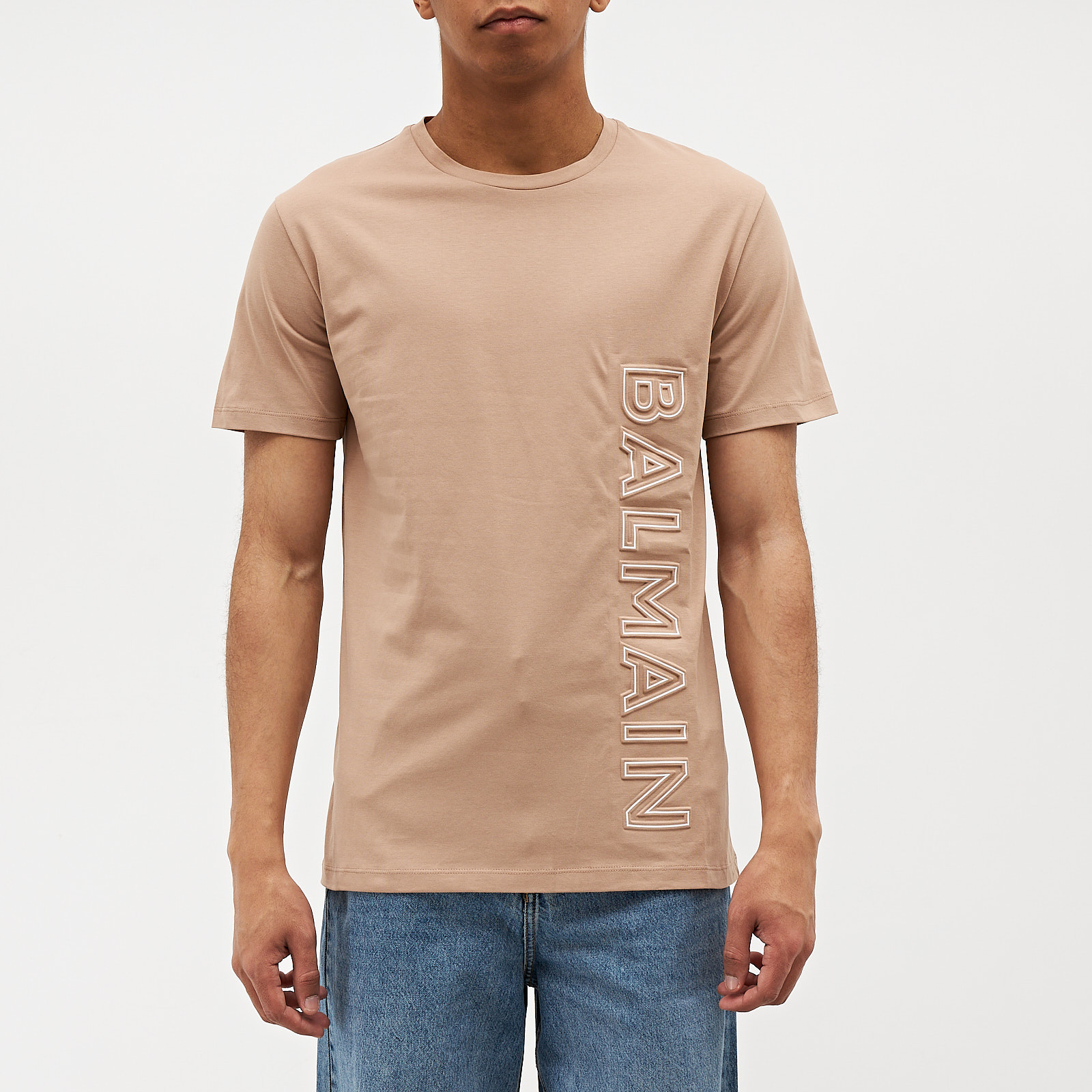 Футболка бежевого цвета Balmain - фото из каталога магазина брендовой одежды Second Friend Store Футболка Balmain - купить оригинал в секонд-хенде SFS - 1