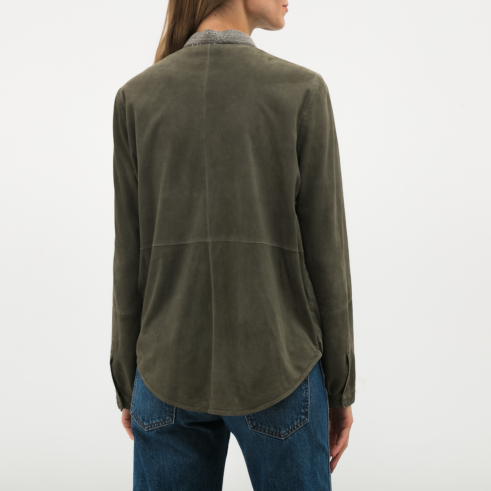 Куртка кожаная зеленого цвета Brunello Cucinelli - фото из каталога магазина брендовой одежды Second Friend Store Куртка кожаная Brunello Cucinelli - купить оригинал в секонд-хенде SFS - 3