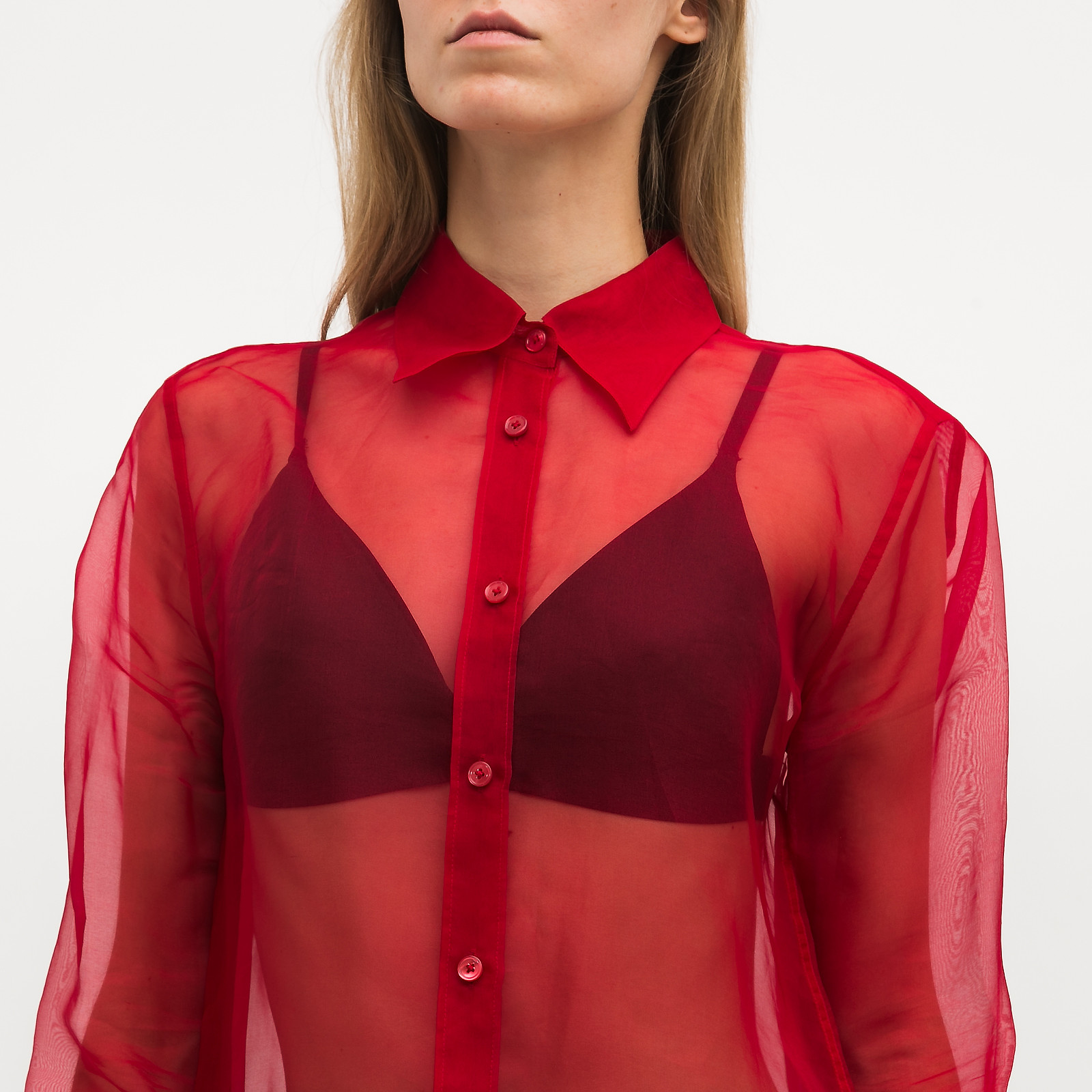 Рубашка красного цвета Helmut Lang - фото из каталога магазина брендовой одежды Second Friend Store Рубашка Helmut Lang - купить оригинал в секонд-хенде SFS - 4