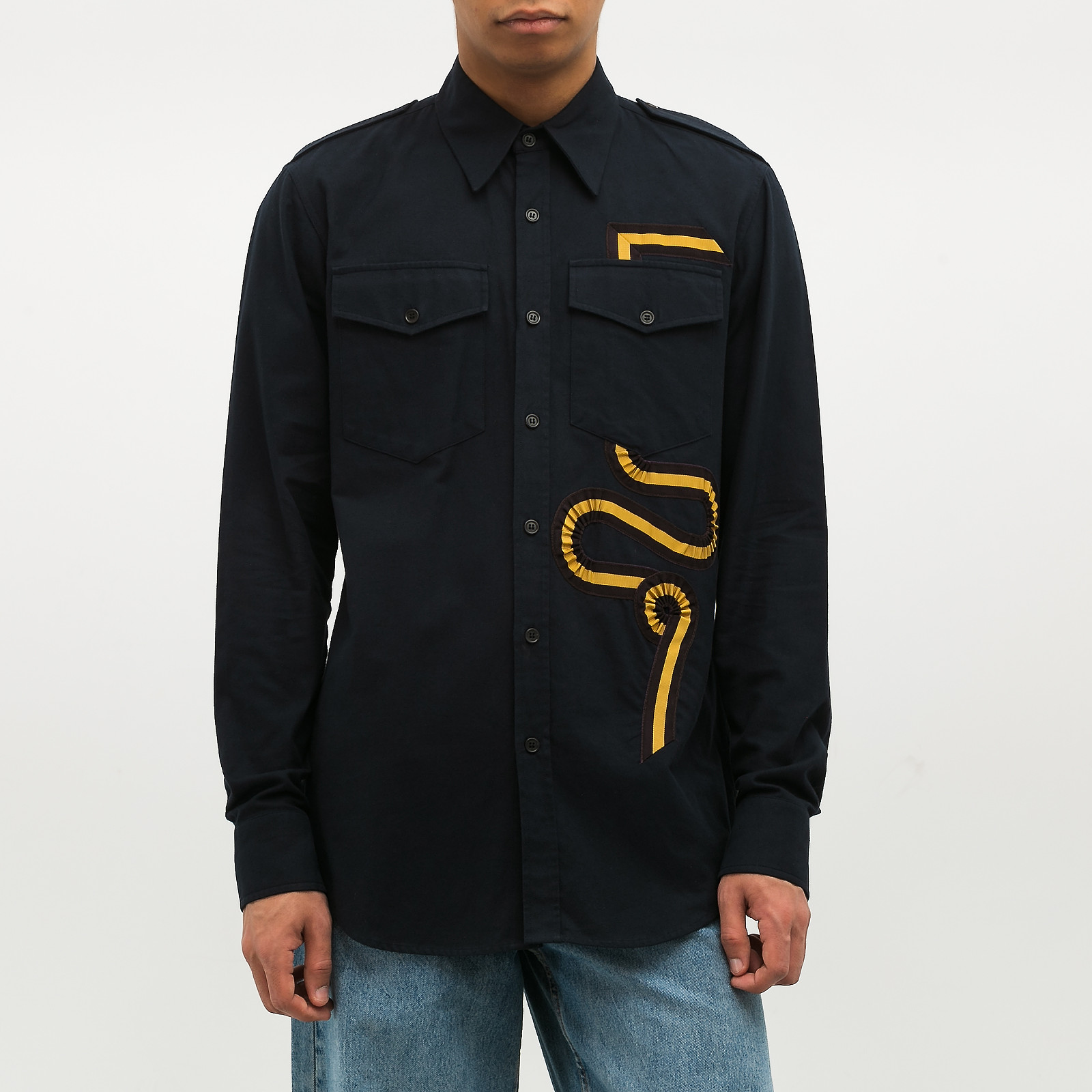 Рубашка синего цвета Dries Van Noten - фото из каталога магазина брендовой одежды Second Friend Store Рубашка Dries Van Noten - купить оригинал в секонд-хенде SFS - 1