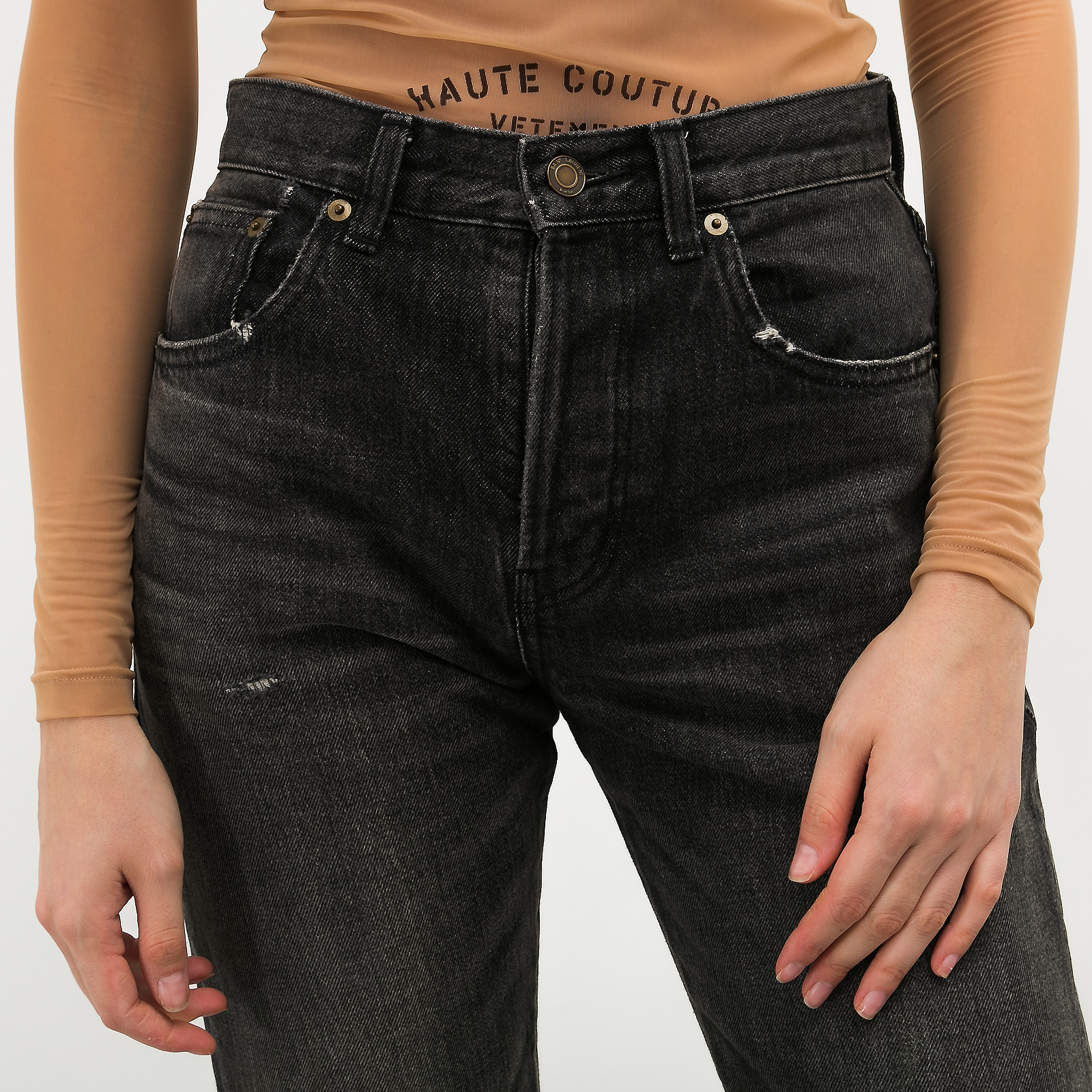Джинсы серого цвета Saint Laurent - фото из каталога магазина брендовой одежды Second Friend Store Джинсы Saint Laurent - купить оригинал в секонд-хенде SFS - 3