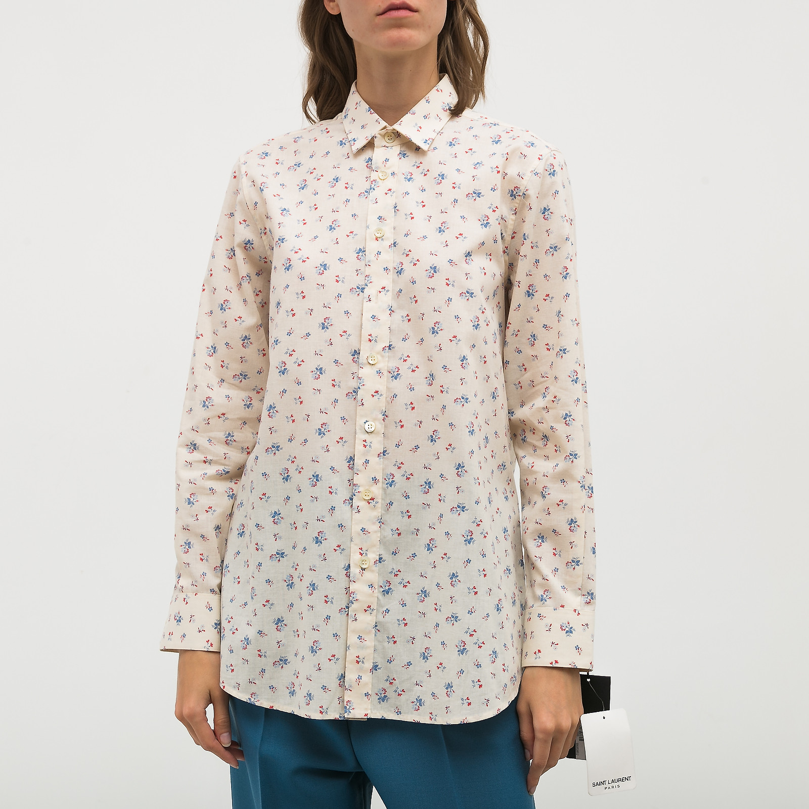 Рубашка белого цвета Saint Laurent - фото из каталога магазина брендовой одежды Second Friend Store Рубашка Saint Laurent - купить оригинал в секонд-хенде SFS - 1