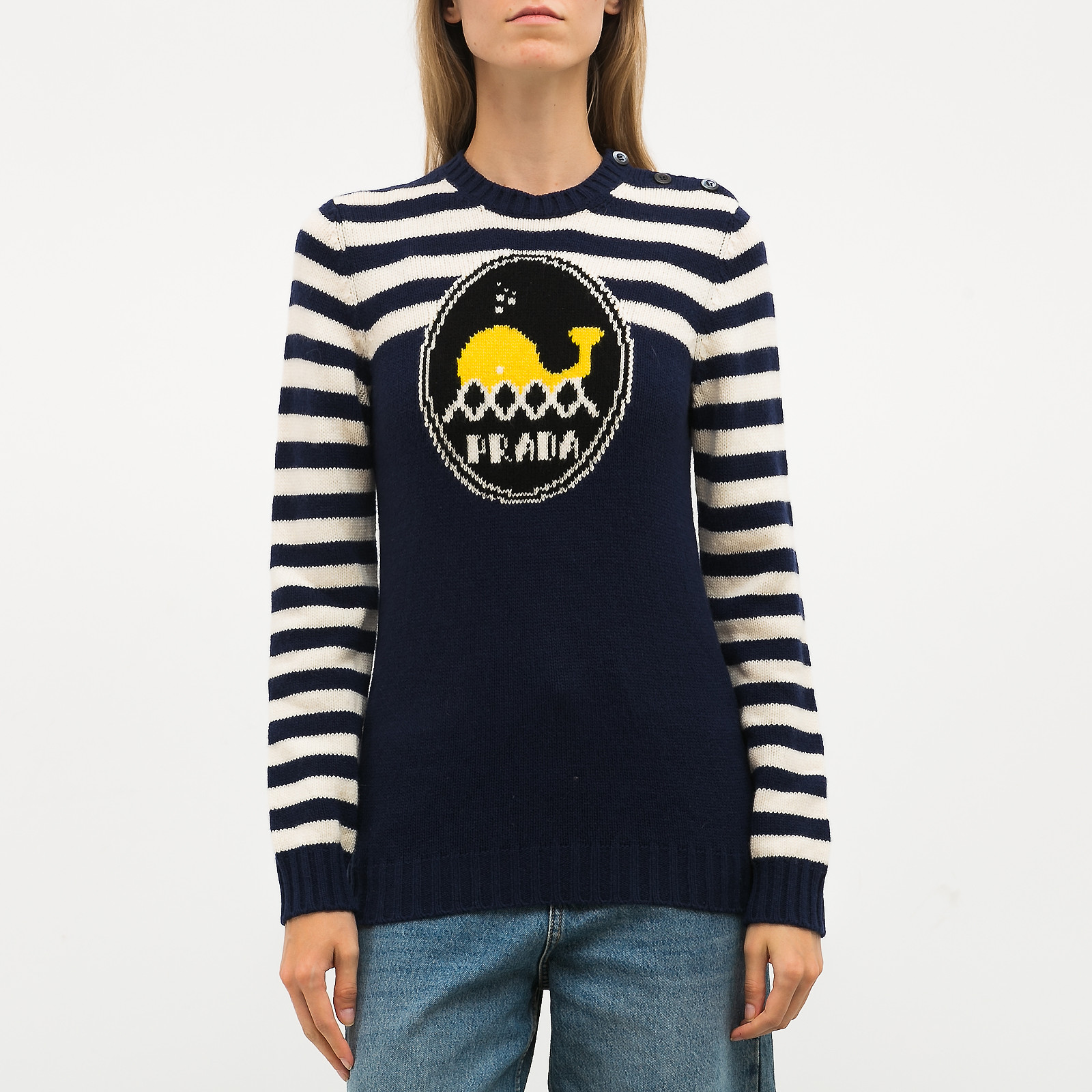 Свитер синего цвета Prada - фото из каталога магазина брендовой одежды Second Friend Store Свитер Prada - купить оригинал в секонд-хенде SFS - 1