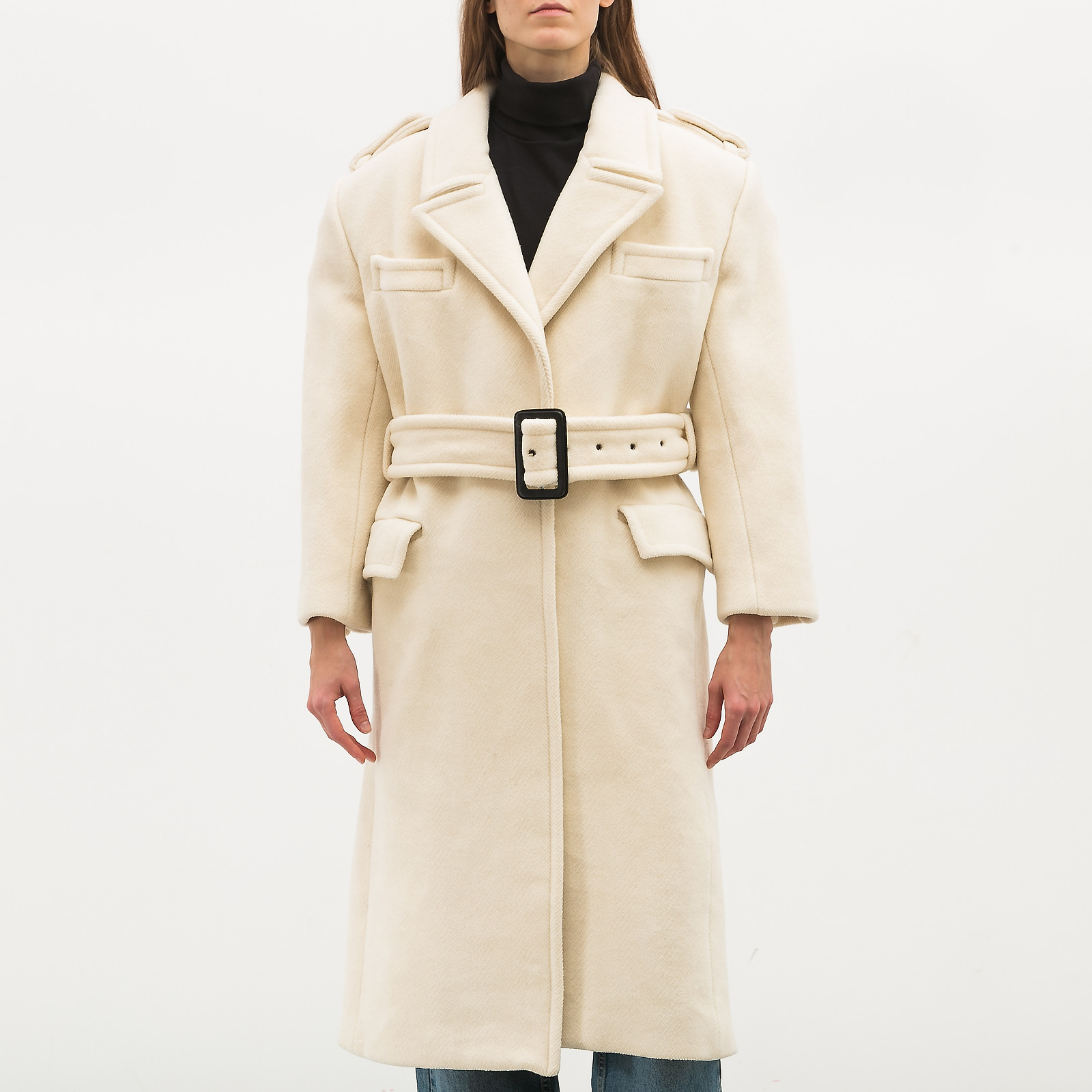 Пальто белого цвета Saint Laurent - фото из каталога магазина брендовой одежды Second Friend Store Пальто Saint Laurent - купить оригинал в секонд-хенде SFS - 1