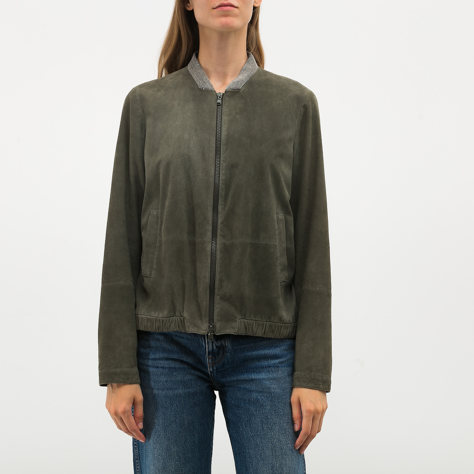 Куртка кожаная зеленого цвета Brunello Cucinelli - фото из каталога магазина брендовой одежды Second Friend Store Куртка кожаная Brunello Cucinelli - купить оригинал в секонд-хенде SFS - 1