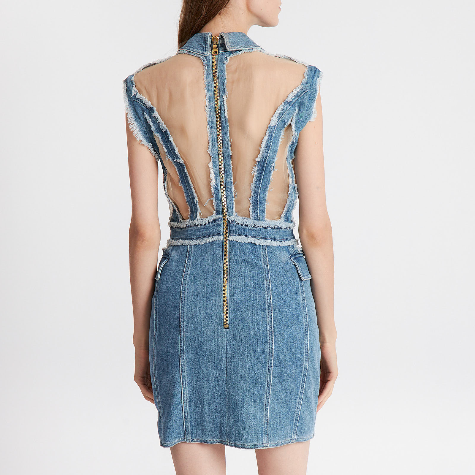 Платье голубого цвета Balmain - фото из каталога магазина брендовой одежды Second Friend Store Платье Balmain - купить оригинал в секонд-хенде SFS - 3