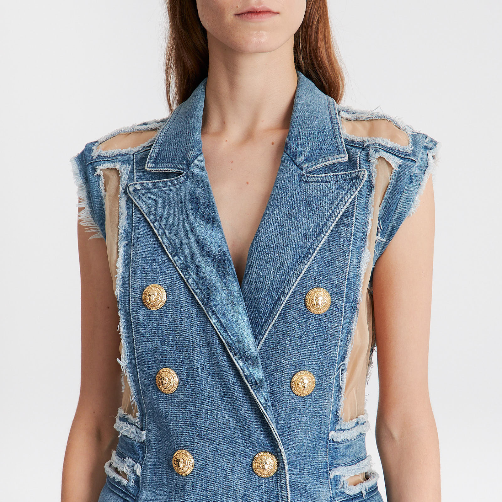 Платье голубого цвета Balmain - фото из каталога магазина брендовой одежды Second Friend Store Платье Balmain - купить оригинал в секонд-хенде SFS - 4