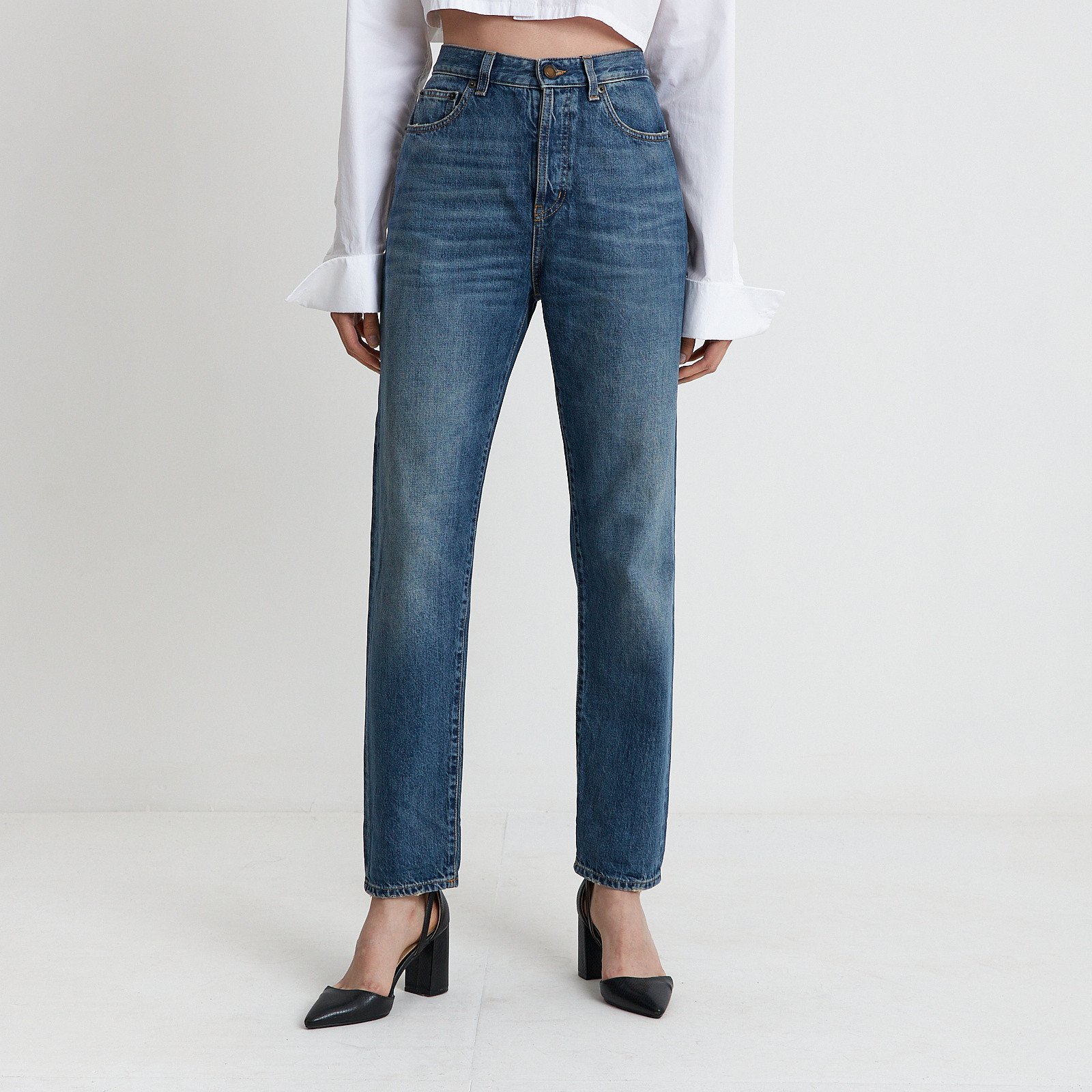 Джинсы синего цвета Saint Laurent - фото из каталога магазина брендовой одежды Second Friend Store Джинсы Saint Laurent - купить оригинал в секонд-хенде SFS - 1